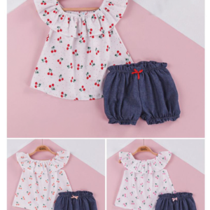 2PCS TODDLER GIRL FLUTTER SLEEVE TOP WITH SHORT