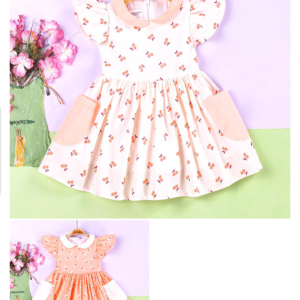 TODDLER GIRL FLUTTER SLEEVE  DRESS WITH CHAIRY PRINT