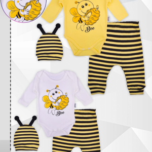 3PCS INFANT GIRL ROMPER BEE PRINT SET